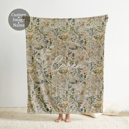 Personalized Floral Minky Blanket: Vintage Rustic Name Blanket