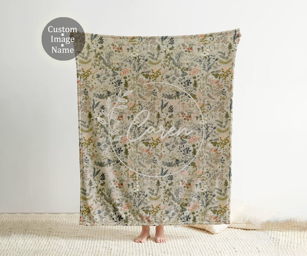 Personalized Floral Minky Blanket: Vintage Rustic Name Blanket