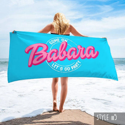 Custom Barbi Beach Towel with Name, Adult/Kids Personalized Name Bath Towel Pool Towel, Anniversary / Birthday Beach Towel, Vacation Gift