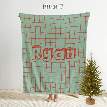 Personalized Checker Blanket: Rustic Red and Green Plush Fleece