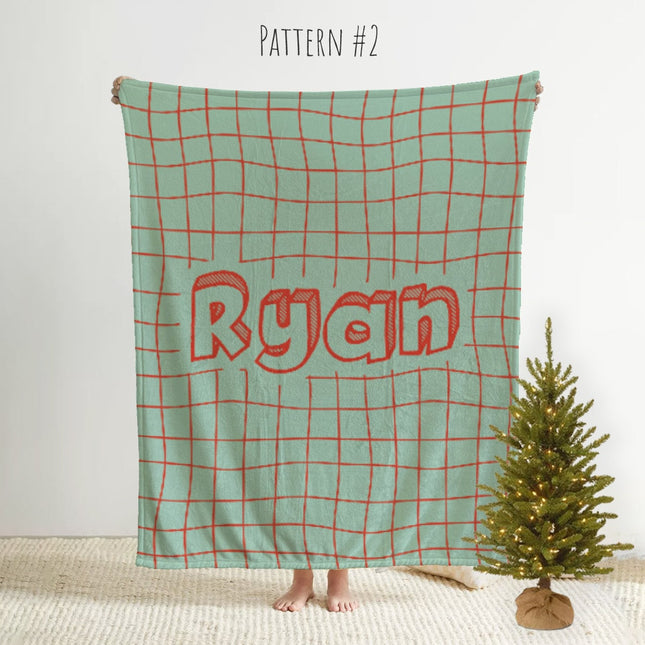 Personalized Checker Blanket: Rustic Red and Green Plush Fleece