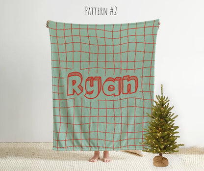 Personalized Checker Blanket, Vintage Rustic Style, Custom Name Gift