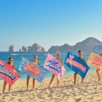 Groovy RETRO Style Personalized Beach Towel Personalized Name Bath Towel Custom Beach Towel With Name Outside Birthday Vacation Gift