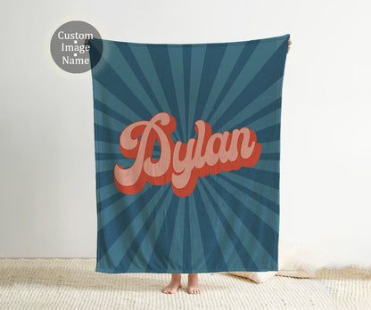 Personalized Groovy font in vintage rustic style blanket with Name, Custom blanket gift, Birthday Anniversary Gift