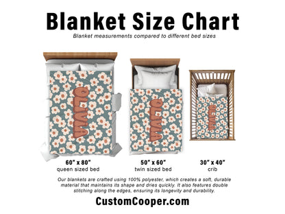 Personalized Retro Flower Baby Blanket: Custom Name Minky Sherpa Throw