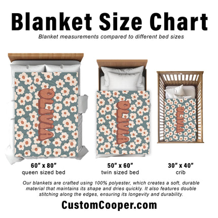 Personalized Retro Flower Blanket: Minky or Sherpa Fleece Baby Blanket