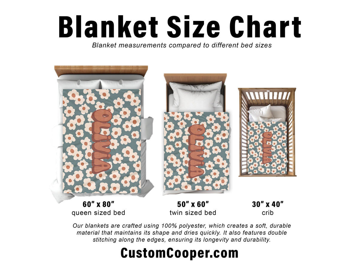 Personalized Retro Flower Blanket: Minky or Sherpa Fleece Baby Blanket