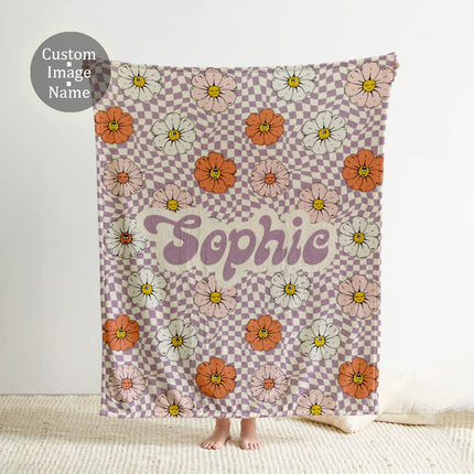 Personalized Checkerboard Blanket: Vintage Floral Minky or Sherpa