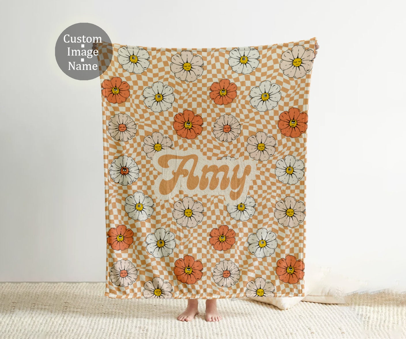 Personalized NEW Flower Retro Style in vintage rustic style blanket with Name, Custom blanket gift, Birthday Personalized Gift