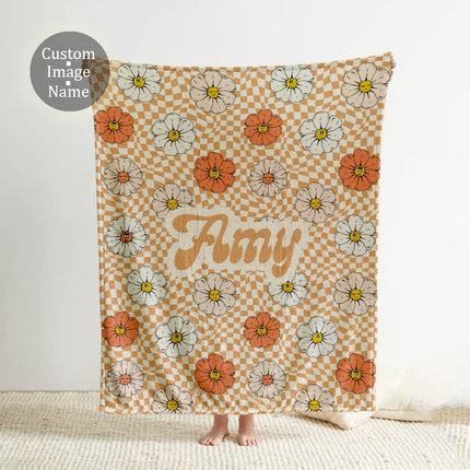 Personalized Checkerboard Blanket: Vintage Floral Minky or Sherpa