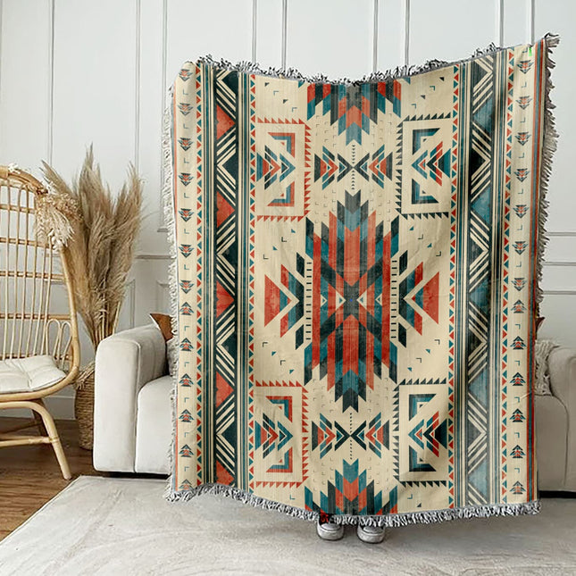 Aztec Tapestry Woven Cotton Throw - Sublimated - Made in The USA (60"x54")