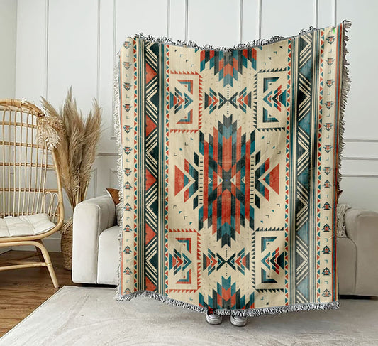 Aztec Tapestry Woven Cotton Throw - Sublimated - Made in The USA (60"x54")