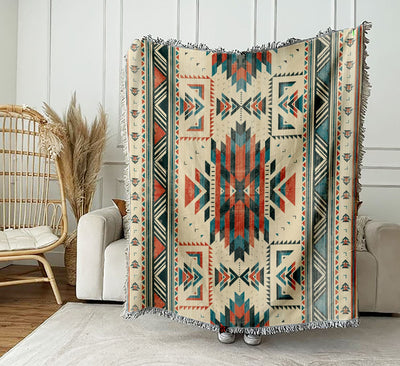 Aztec Tapestry Woven Cotton Throw - Sublimated - Made in The USA (60"x54")