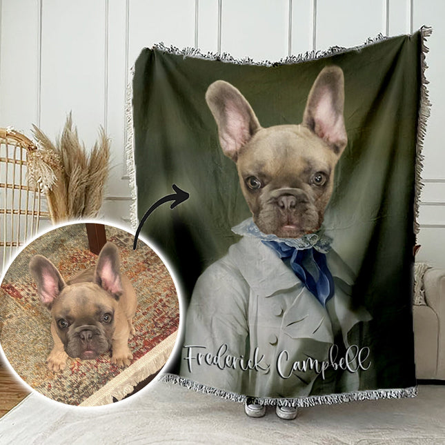 Custom Pet Portrait Tapestry Blanket: Regal Royal Pet Art