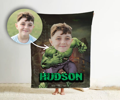 Personalized Kids Superhero Blanket: Custom Face Blanket