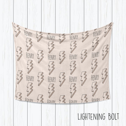 Personalized Kids Blanket: Plush Minky or Sherpa, Lightning Bolt Design