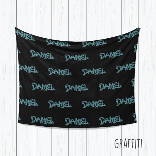 Personalized Kids Blanket: Plush Minky or Sherpa, Graffiti Name Design