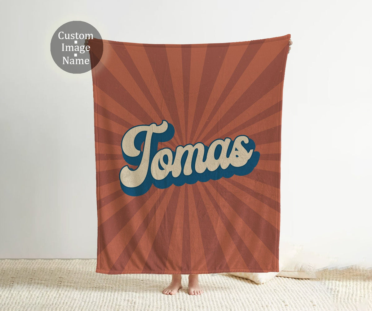 Personalized Groovy Font Blanket: Vintage Rustic Name Blanket