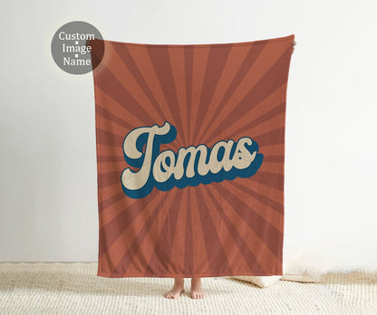 Personalized Groovy Font Blanket: Vintage Rustic Style, Custom Name Gift