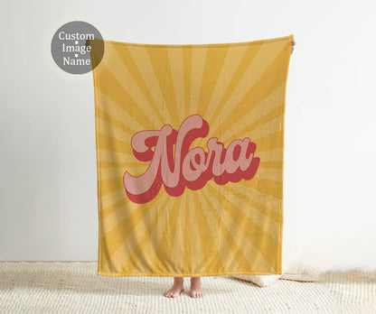Personalized Groovy Font Blanket: Vintage Rustic Name Blanket
