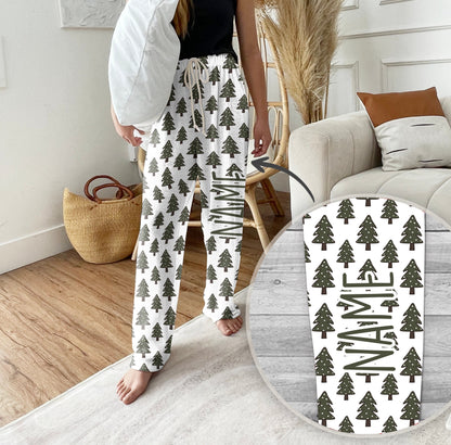 Personalized Christmas Tree Pajama Pants, Custom Holiday Loungewear