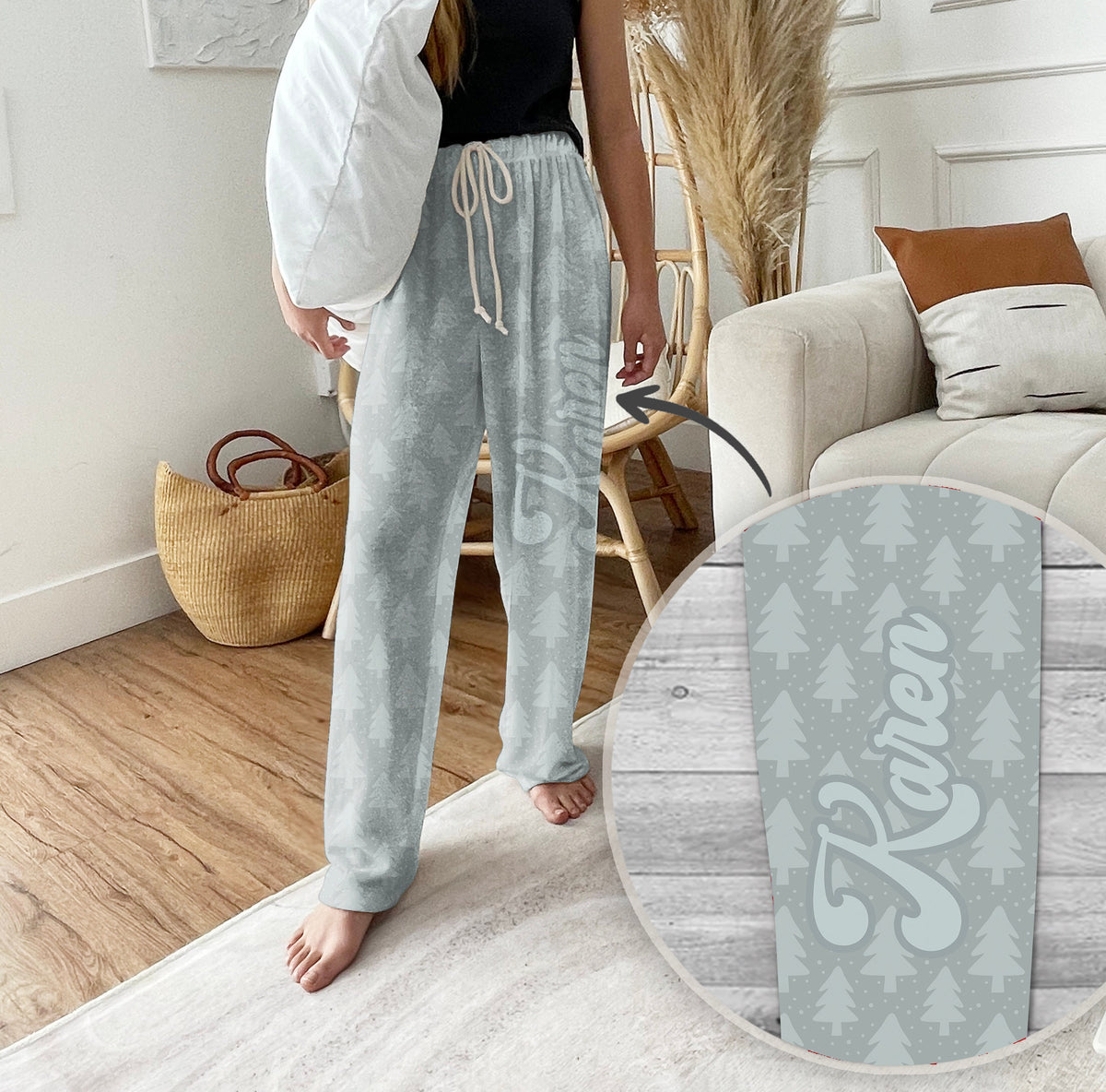 Personalized Christmas Theam Pajama Pants: Custom Name Holiday Loungewear
