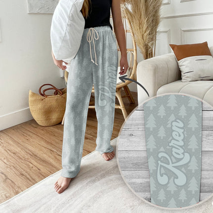 Personalized Christmas Tree Pajama Pants, Custom Holiday Loungewear