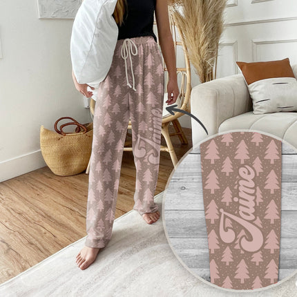 Personalized Christmas Tree Pajama Pants, Custom Holiday Loungewear