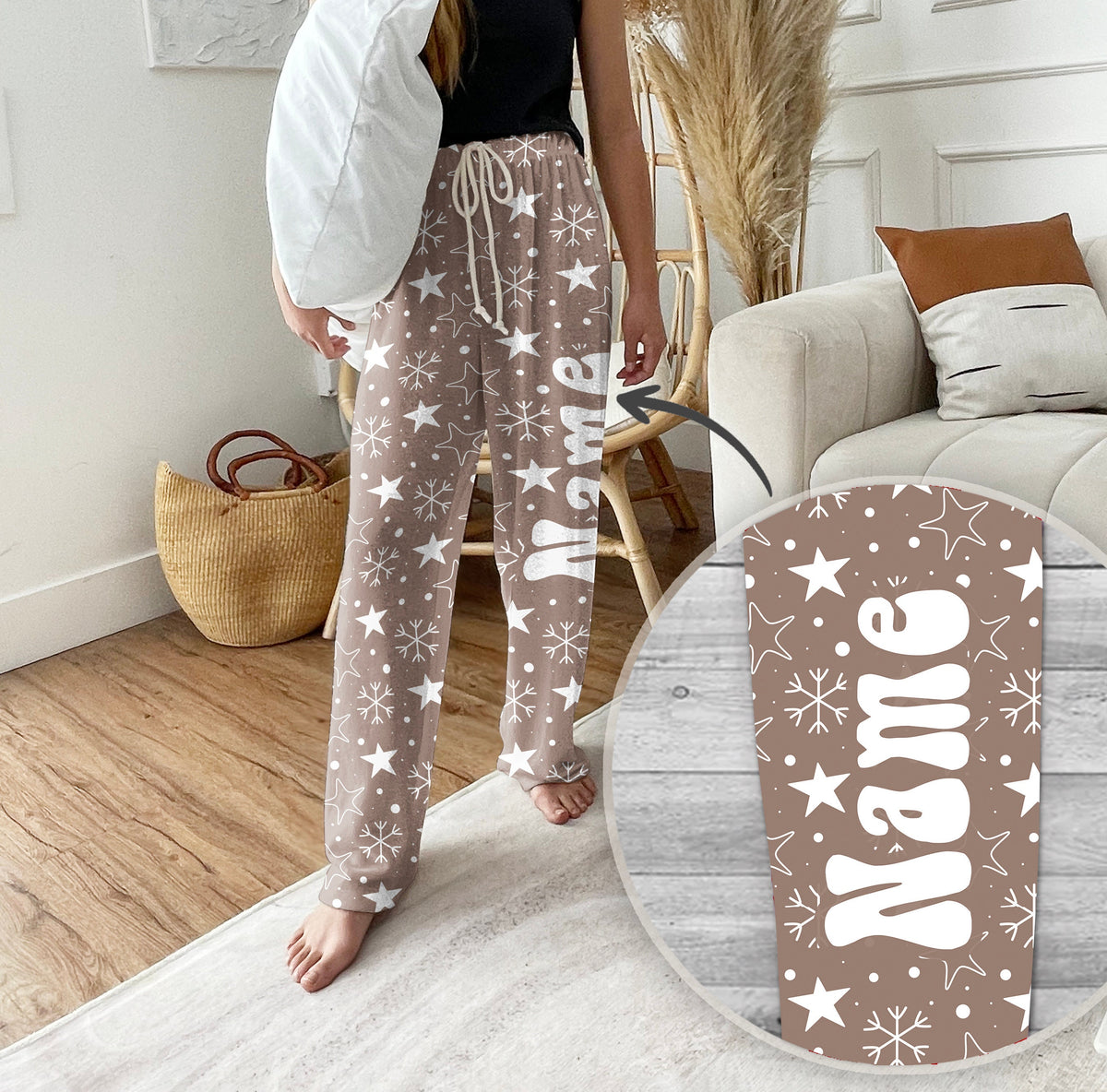 Personalized Christmas Tree Pajama Pants, Custom Holiday