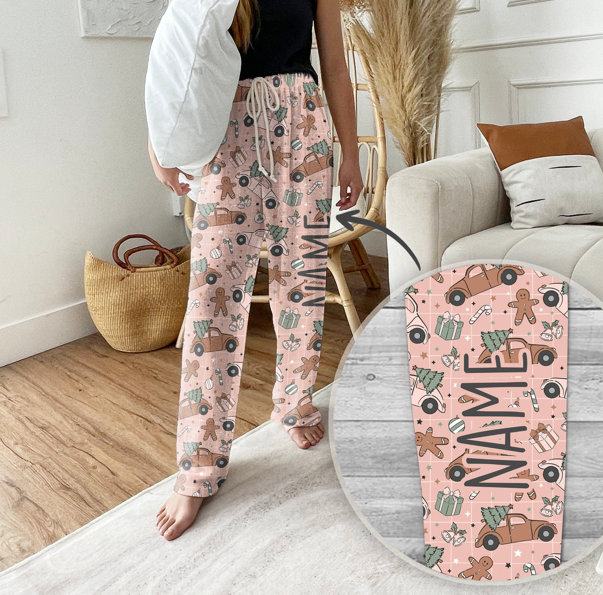 Personalized Christmas Design Pajama Pants, Groovy Gingerbread Print