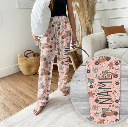 Personalized Christmas Design Pajama Pants, Groovy Gingerbread Print