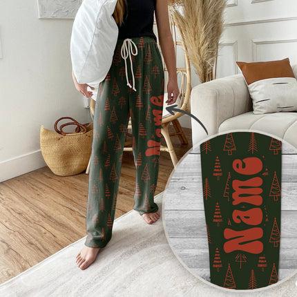 Personalized Christmas Tree Pajama Pants, Custom Holiday Loungewear