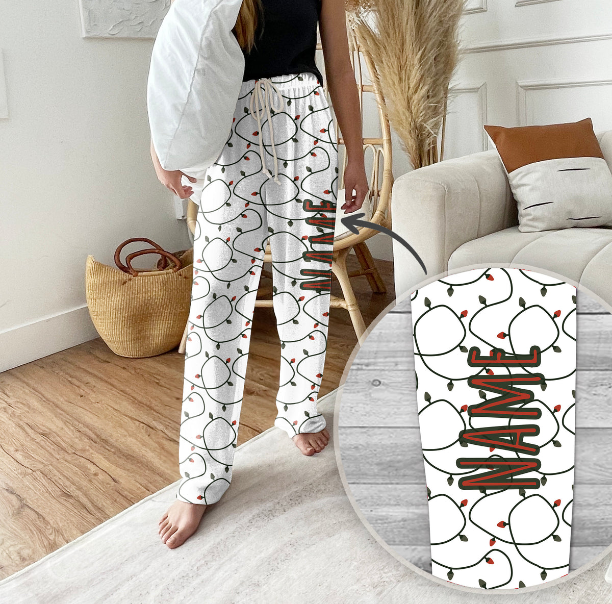 Personalized Christmas Light Pajama Pants: Custom Monogrammed Loungewear