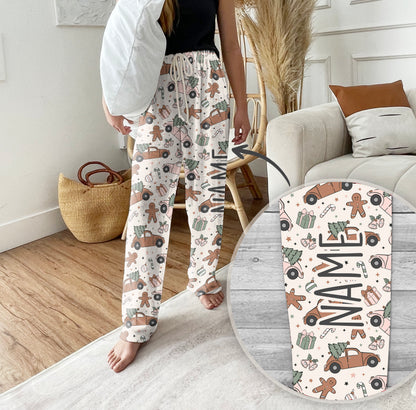Personalized Christmas Design Pajama Pants, Groovy Gingerbread Print