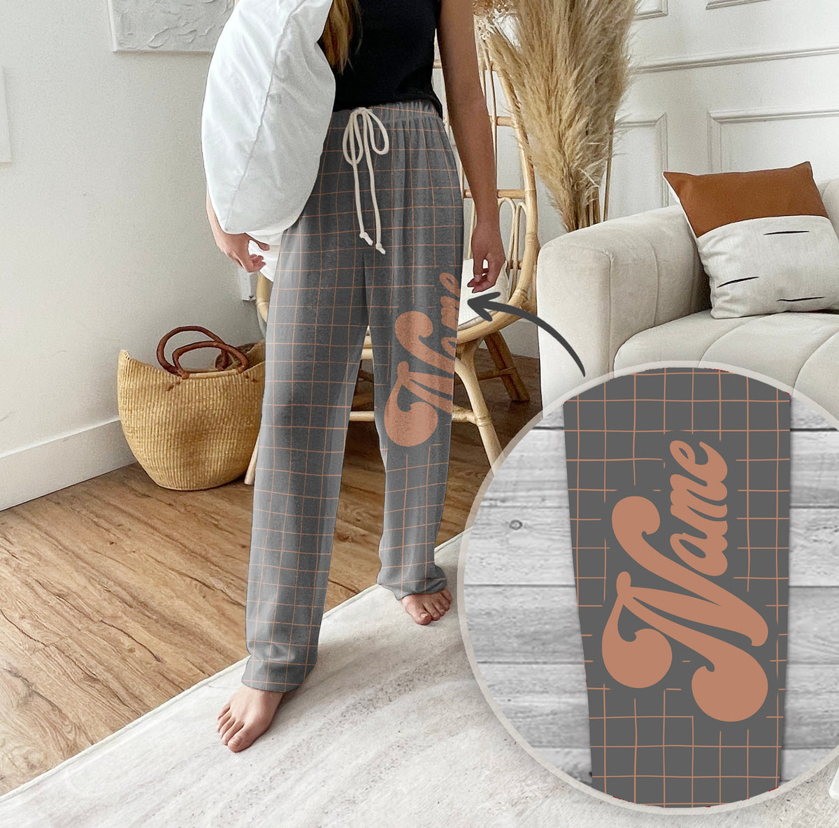 Personalized Christmas Pajama Pants, Groovy Custom Name Loungewear