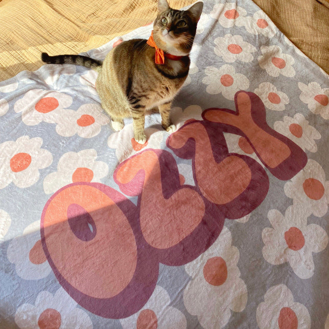 Personalized Retro Flower Baby Blanket: Custom Name Minky Sherpa Throw