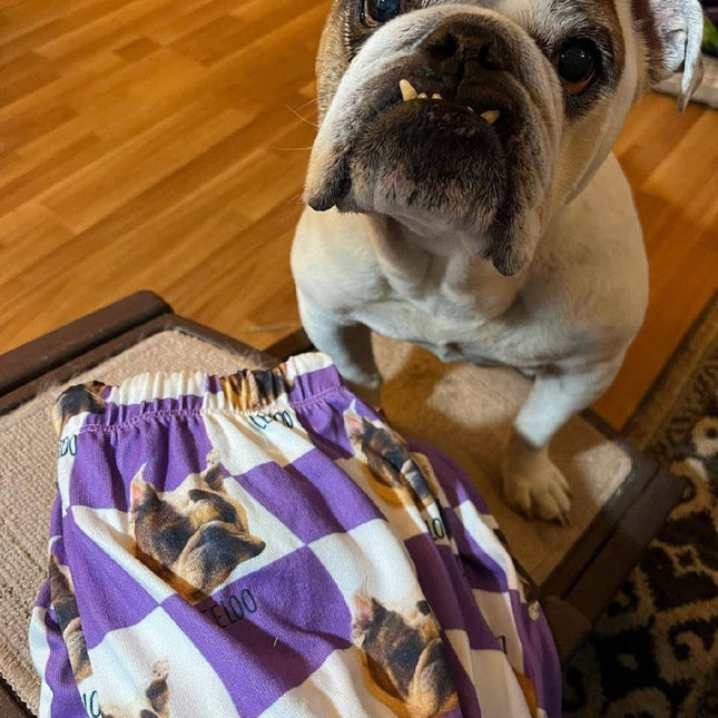 Custom Checkered Pet Photo Pajama Pants: Personalized Dog Cat Gift