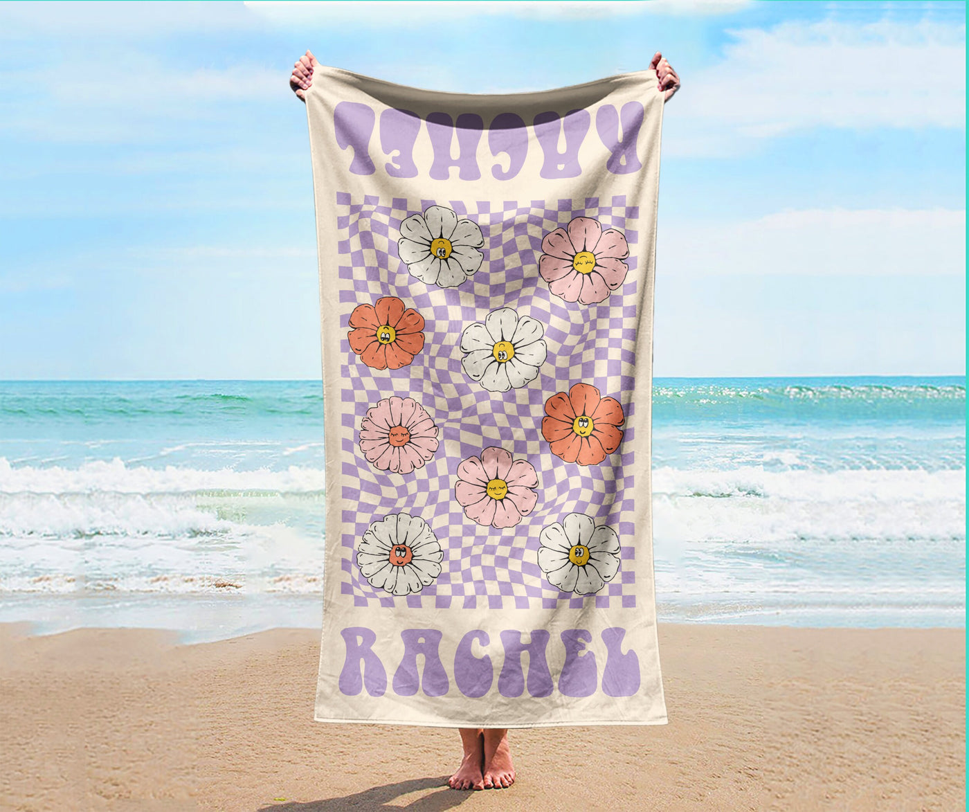 RETRO Style Personalized Beach Towel Personalized Name Bath Towel Custom Pool Towel Beach Towel With Name Outside Birthday Vacation Gift