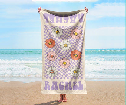 RETRO Multi Style Personalized Beach Towel Name Bath Towel Custom Pool Towel Beach Towel With Name Outside Birthday Vacation Gift