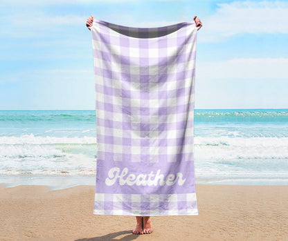 Pastel Checker Easter Personalized Beach Towel Name Bath Towel Custom Pool Towel Beach Towel With Name Outside Birthday Vacation Gift