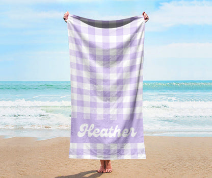 Pastel Checker Easter Personalized Beach Towel Name Bath Towel Custom Pool Towel Beach Towel With Name Outside Birthday Vacation Gift