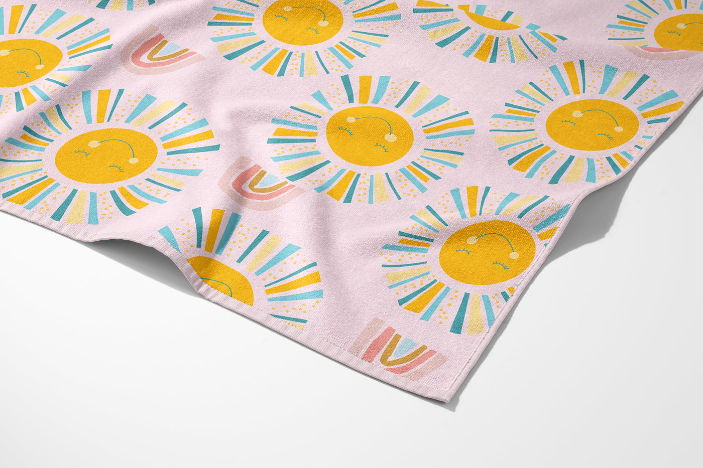 Cute sunshine and rainbow pattern Personalized Beach Towel - CustomCooper
