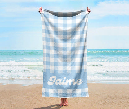Pastel Checker Easter Personalized Beach Towel Name Bath Towel Custom Pool Towel Beach Towel With Name Outside Birthday Vacation Gift