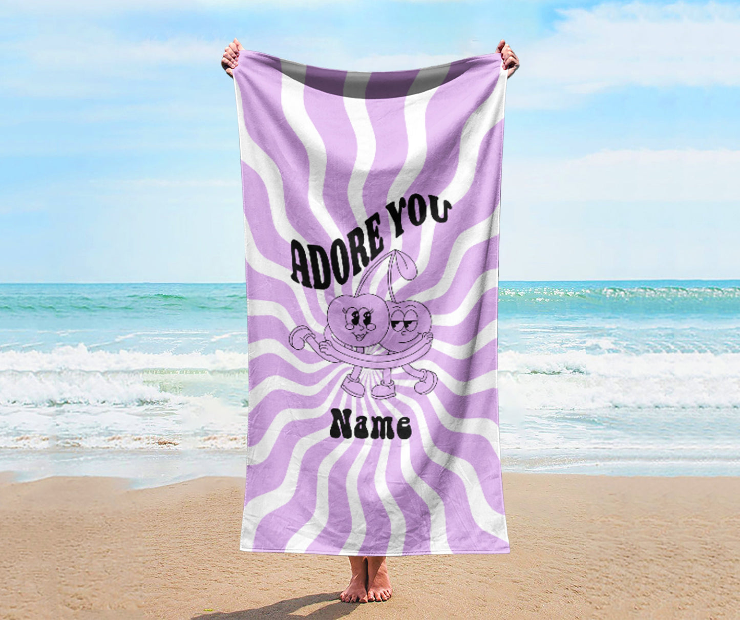 Retro groovy posters Personalized Beach Towel Name Bath Towel Custom Pool Towel Beach Towel With Name Outside Birthday Vacation Gift