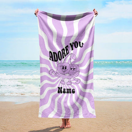 Retro groovy posters Personalized Beach Towel Name Bath Towel Custom Pool Towel Beach Towel With Name Outside Birthday Vacation Gift