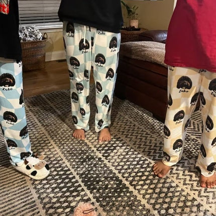 Custom Checkered Pet Photo Pajama Pants: Personalized Dog Cat Gift