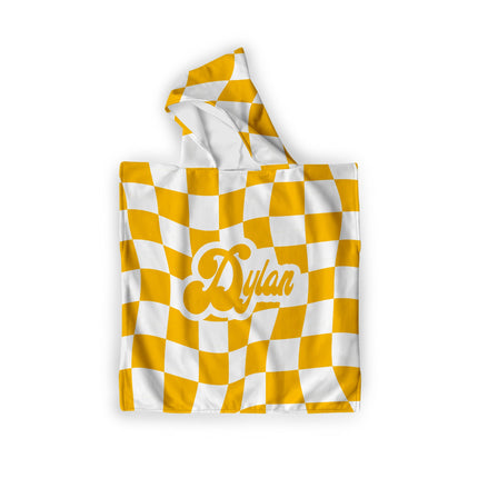 Personalized Kids Hooded Beach Towel: Retro Vans Checkerboard, Custom Name