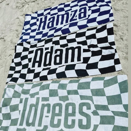 Personalized Kids Hooded Beach Towel: Retro Vans Checkerboard, Custom Name