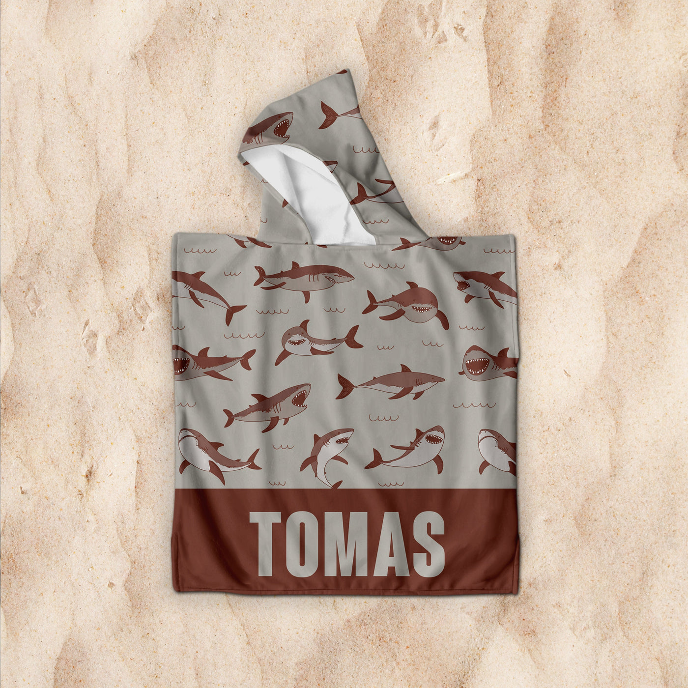 Personalized baby shark Pattern in Retro style Kids Kid’s Hooded Beach Poncho towel with Name, Custom beach towel gift, baby Gift