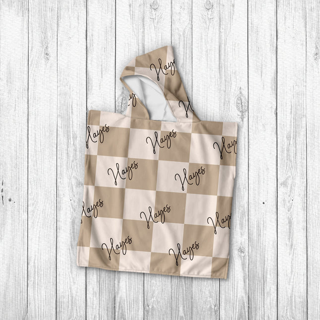 Personalized baby checker Pattern in Retro style Kids Kid’s Hooded Beach Poncho towel with Name, Custom beach towel gift, baby Gift